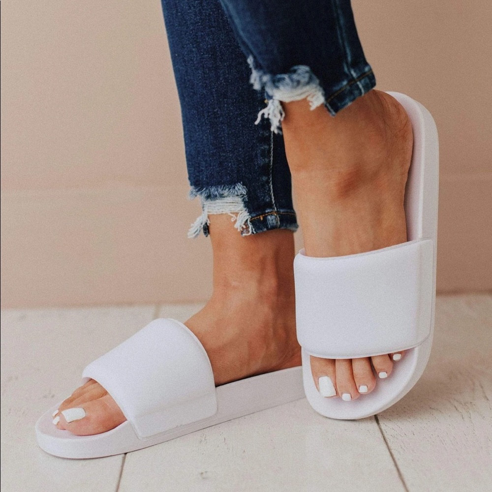 White Slip on Sandals